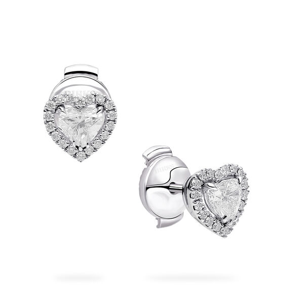 White Gold And Diamond Heart Shape Stud Earrings